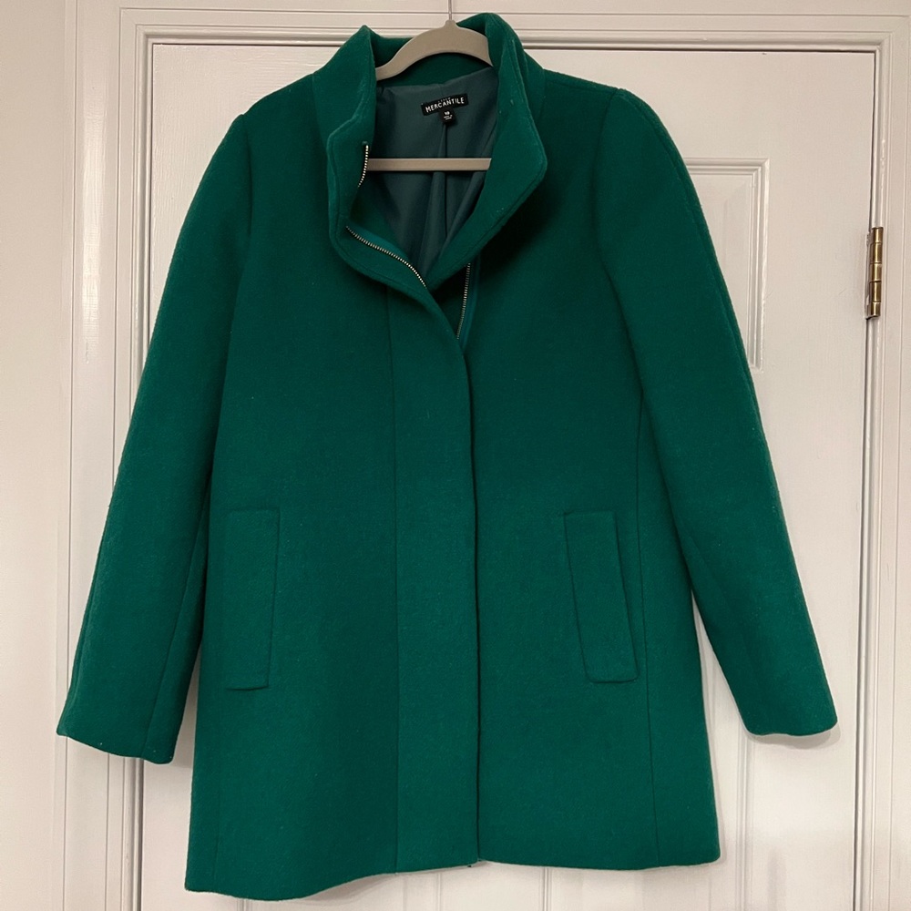 EUC jcrew mercantile city coat, emerald green, size 10